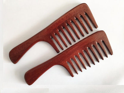 Handmade Redsandal Wood Comb Wide Tooth Comb With Handle For Hair/Beard Makeup Engrave Logo