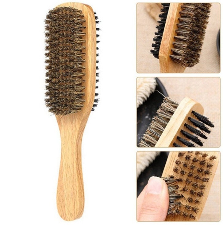 Customize Logo-Double Sides Design Solid wood Handle Boar Bristle Brush For Men Beard Care Makeup Grooming