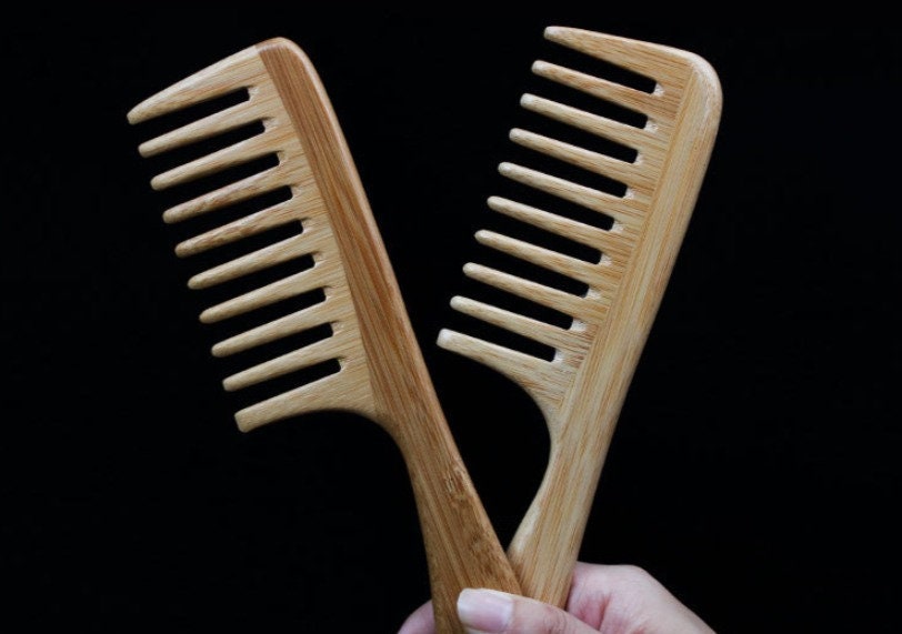 Handmade Bamboo Wood Comb Wide Tooth Comb With Handle For Hair/Beard Makeup Engrave Logo