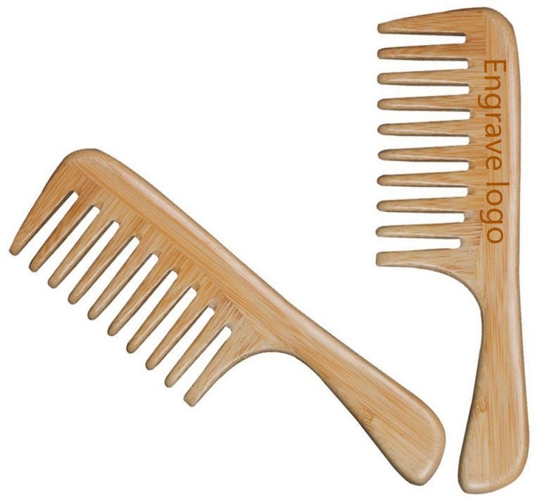 Handmade Bamboo Wood Comb Wide Tooth Comb With Handle For Hair/Beard Makeup Engrave Logo