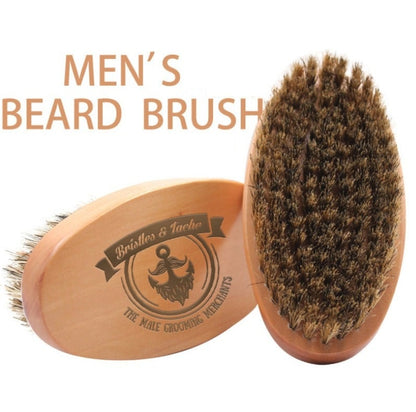 Customize Logo-Wood handle Boar Bristle Brush For Men Beard Care Brush Hair brush Makeup Grooming