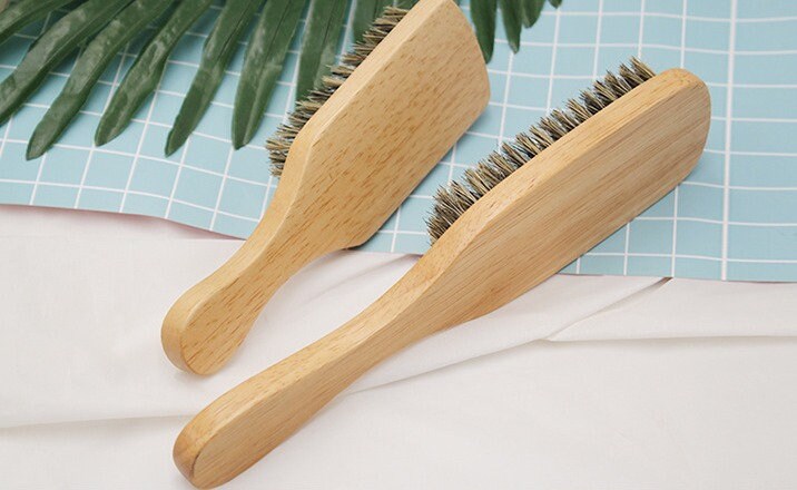 Customized Logo-Wood Handle Boar Bristle Brush Men Beard Care Brush With Handle Makeup Grooming