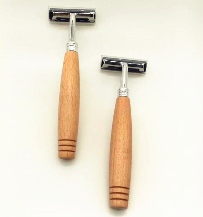 Engave logo-Natural Wood Handle Razor ABS head Old Style Hotel Razor Men Beard Shaving Tools