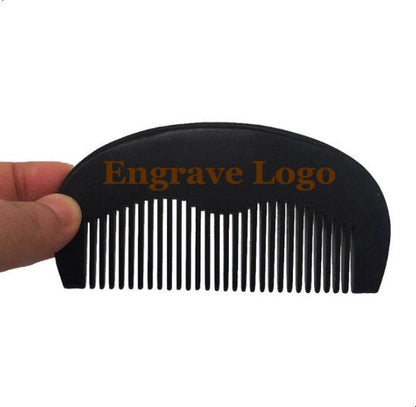 Engraved Customized LOGO-Black Wooden Combs with Leather Case Wood Hair Comb Beard Comb For Gentelment