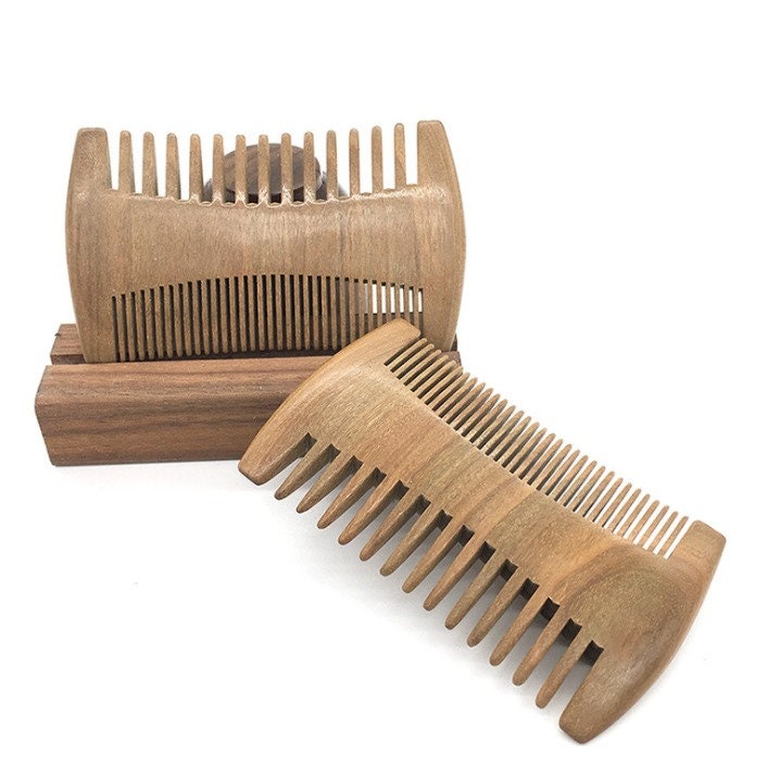 Customize Logo-Handmade Sandalwood combs two sides tooth beard combs hair brush