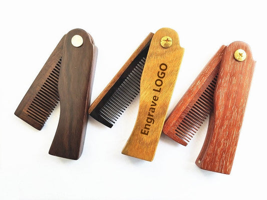 Customize Logo-HIGH QUALITY Sandalwood Comb Folding Pocket Size Comb Beard Care comb hair brush beard brush