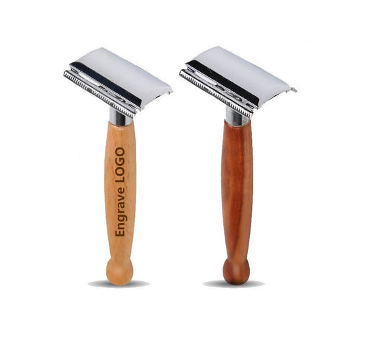 Engrave Logo-Beech Wood Handle Metal Head Razor retro razor For Men Beard Grooming