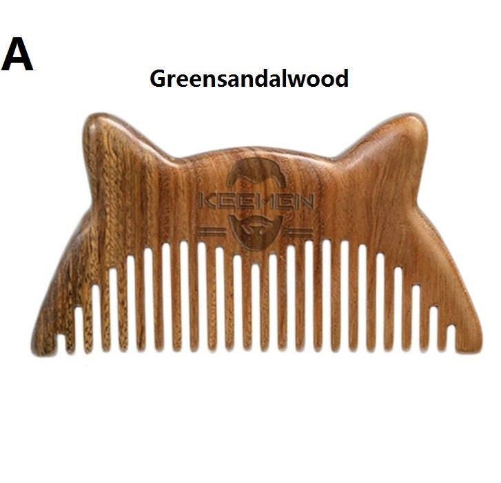 Engrave Logo-Green Sandalwood Comb Cat Shaped Wood Comb for Head Hair Facial Hair Beard Wooden Comb