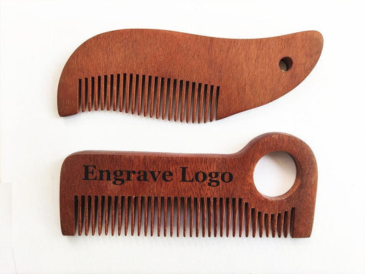 Customized Logo-EDC Red wood comb for men beard care women hair brush with hole on handle