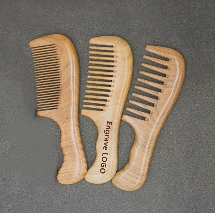 Handmade Greensandal Wood Comb Wide Tooth Comb With Handle For Hair/Beard Makeup Engrave Logo