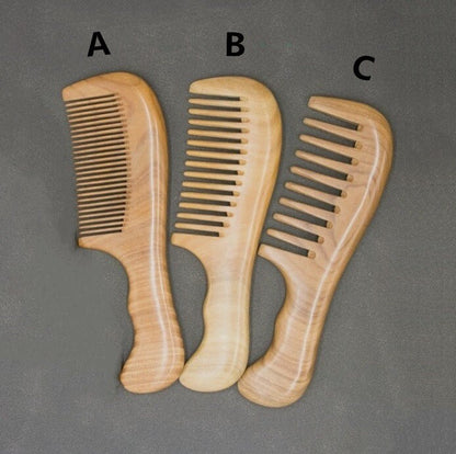 Handmade Greensandal Wood Comb Wide Tooth Comb With Handle For Hair/Beard Makeup Engrave Logo