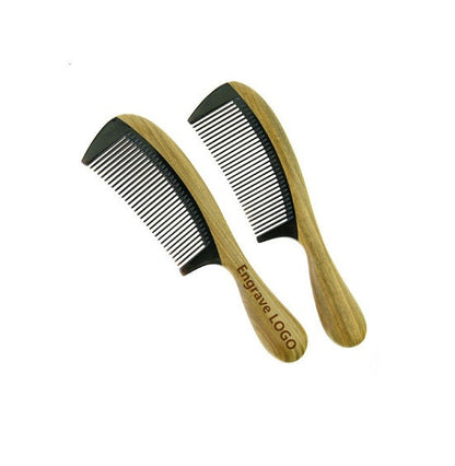 Engrave Logo-Greensandalwood+Ox Horn Combs For Men Beard care comb Women Hair comb beard brush hair brush round handle