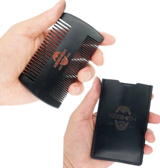 Engrave logo-Black Peach Wooden Comb Wide/Fine Tooth Comb For Men Beard/Hair Gifts with Pu case