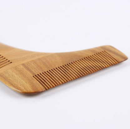 Customized Logo-Beard Shaping Tool Wood Facial Bristles Shaper Template Comb Fine and Coarse Green SandalWood Men Grooming Tool