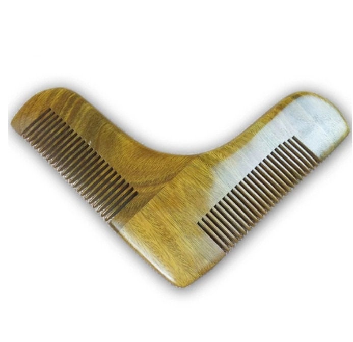 Customized Logo-Beard Shaping Tool Wood Facial Bristles Shaper Template Comb Fine and Coarse Green SandalWood Men Grooming Tool