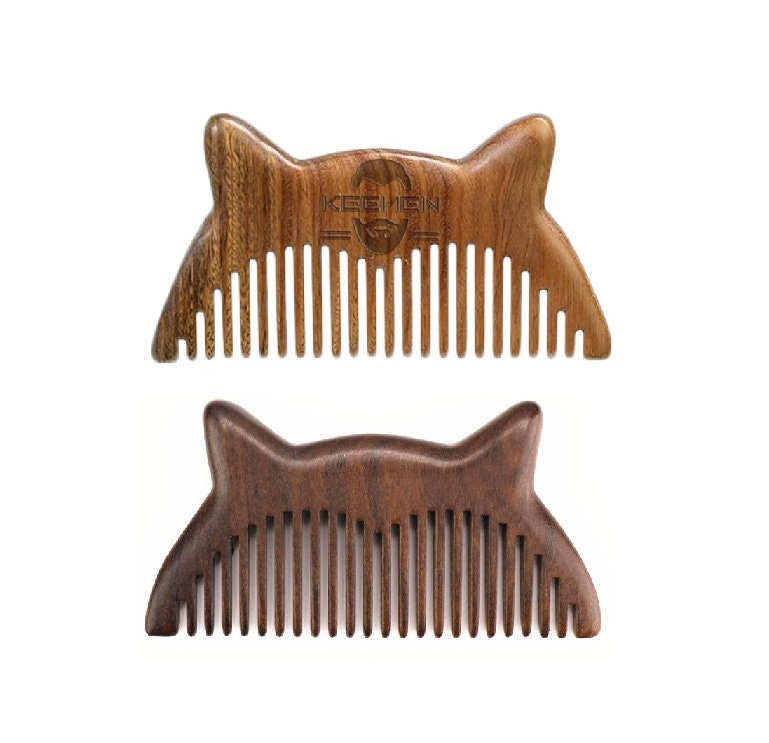 Engrave Logo-Green Sandalwood Comb Cat Shaped Wood Comb for Head Hair Facial Hair Beard Wooden Comb