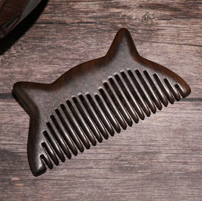 Engrave Logo-Green Sandalwood Comb Cat Shaped Wood Comb for Head Hair Facial Hair Beard Wooden Comb