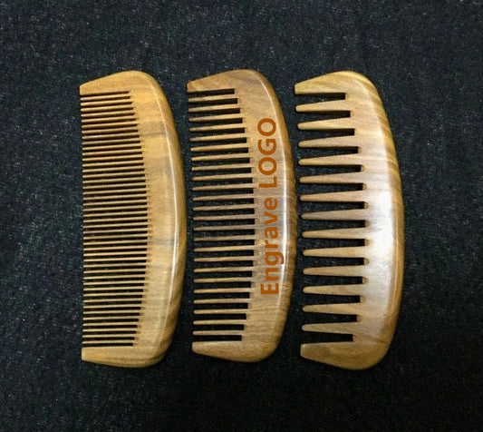 Handmade Greensandal Wood Comb Wide Tooth Comb With Handle For Hair/Beard Makeup Engrave Logo