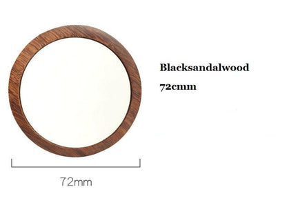 Engrave Logo-Blackgoldensandalwood wood handle mirror round mini mirror travel size mirror makeup tool