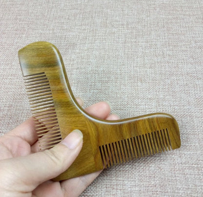 Customized Logo-Beard Shaping Tool Wood Facial Bristles Shaper Template Comb Fine and Coarse Green SandalWood Men Grooming Tool