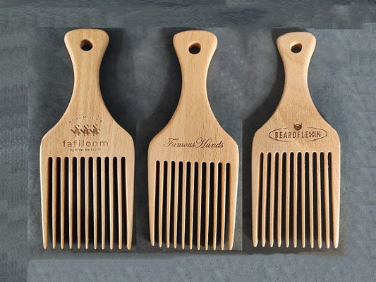 Customize  Logo-Afro Comb Beech Wooden Comb Wide Tooth Beard Care Comb Fork Combs Pick comb hair brush