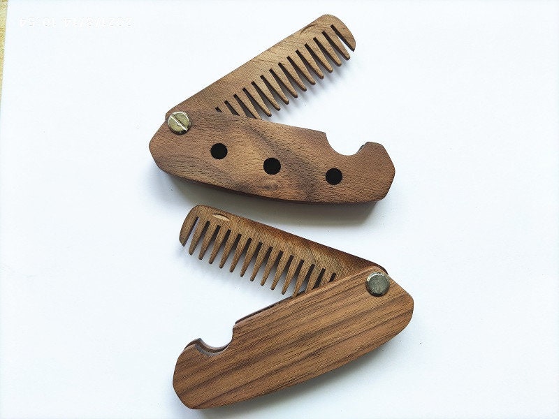 Engrave Logo-Black walnut Folding combs Wide Tooth for hair for beard care brush