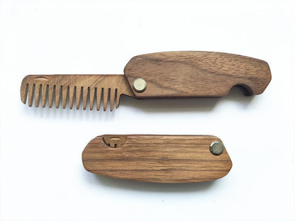 Engrave Logo-Black walnut Folding combs Wide Tooth for hair for beard care brush