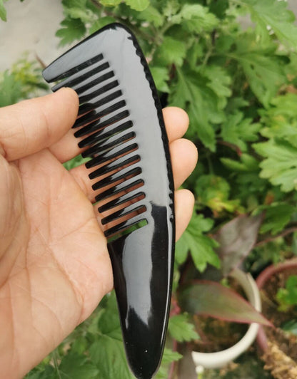 Customize Logo-Black ox horn comb with handle wide tooth for hair for men beard care