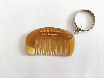 Personalized-Engrave Logo-Mini Handmade Ox Horn Comb keychain comb pocket size for beard care