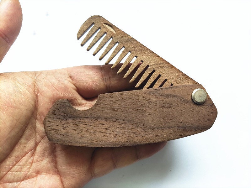 Engrave Logo-Black walnut Folding combs Wide Tooth for hair for beard care brush