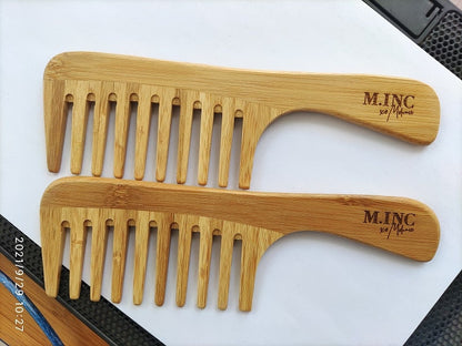 Handmade Bamboo Wood Comb Wide Tooth Comb With Handle For Hair/Beard Makeup Engrave Logo