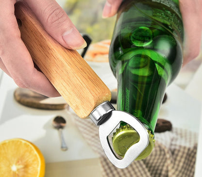 Customize Logo-Wood handle bottle opener metal head beer opener