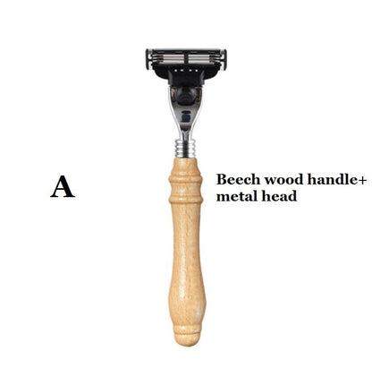 Engrave Logo-Beech Wood bamboo Handle Metal Head Razor retro razor For Men Beard Grooming