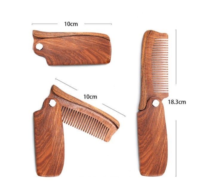 Handmade goldensandalwood combs folding comb for men beard care brush with PU case