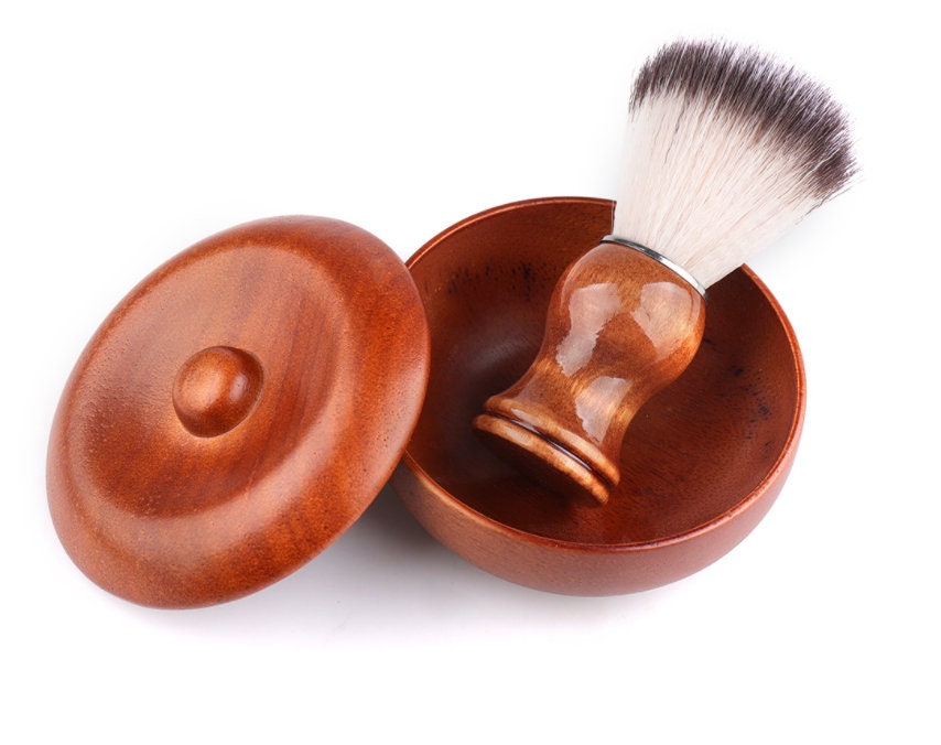 Handmade Red Wood Bowl Shaving Brush Bowl Men Shaving Tool Red Wood Bowl with cover